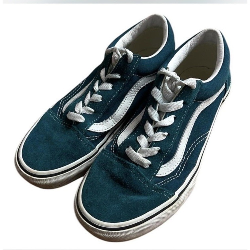 Vans Old Skool Sneakers Teal and White Sz 4 Juniors